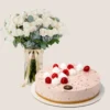 White Roses Vase Raspberry Cheesecake